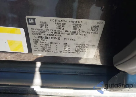 2015 GMC Acadia Sle-1 из США, поврежденный, VIN 1GKKRNED9FJ354419